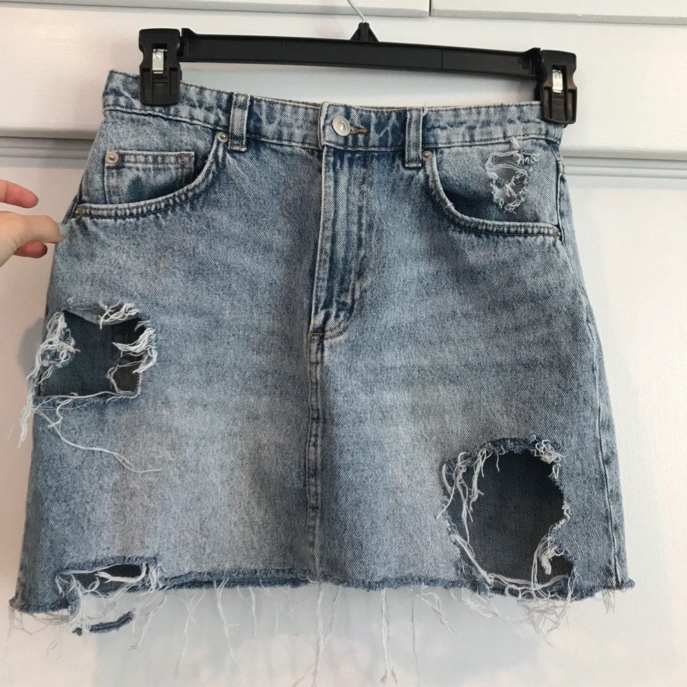 H&M Distressed Light Denim Skirt